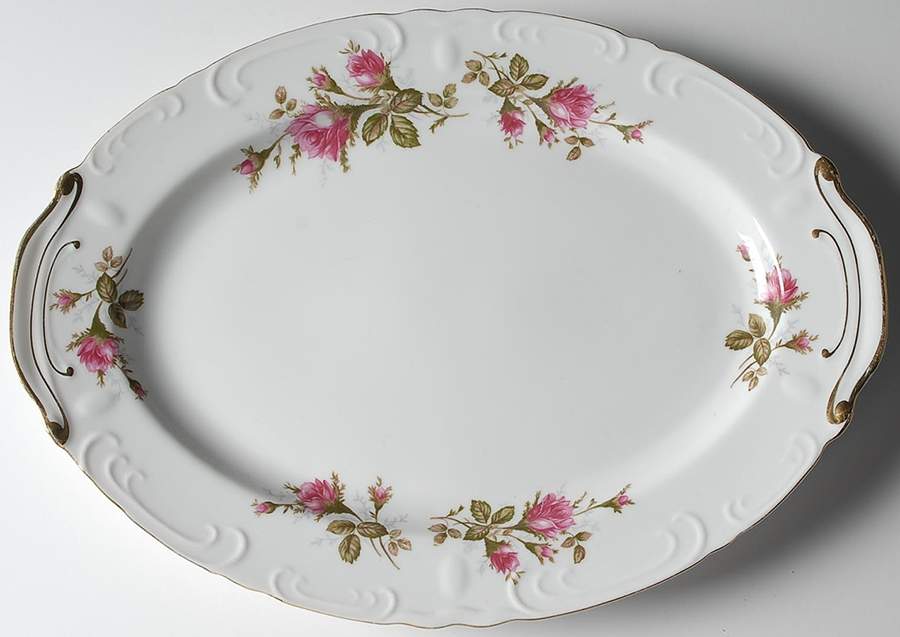 Pompadour Rose (Gold Trim) 15" Oval Serving Platter by Lipper & Mann (L & M)-1