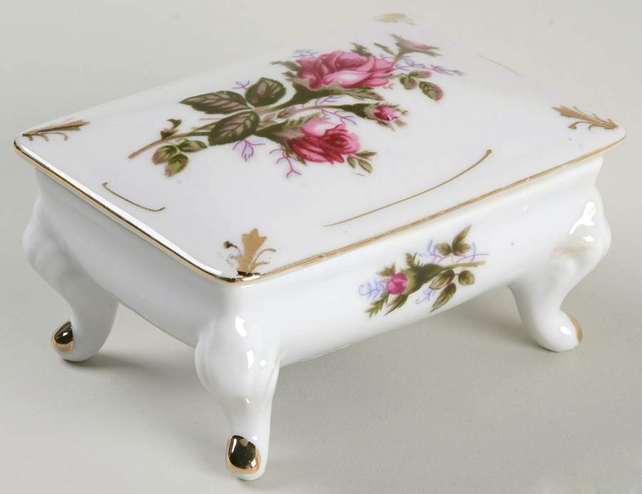 Pompadour Rose (Gold Trim) Trinket Box & Lid by Lipper & Mann (L & M)-1