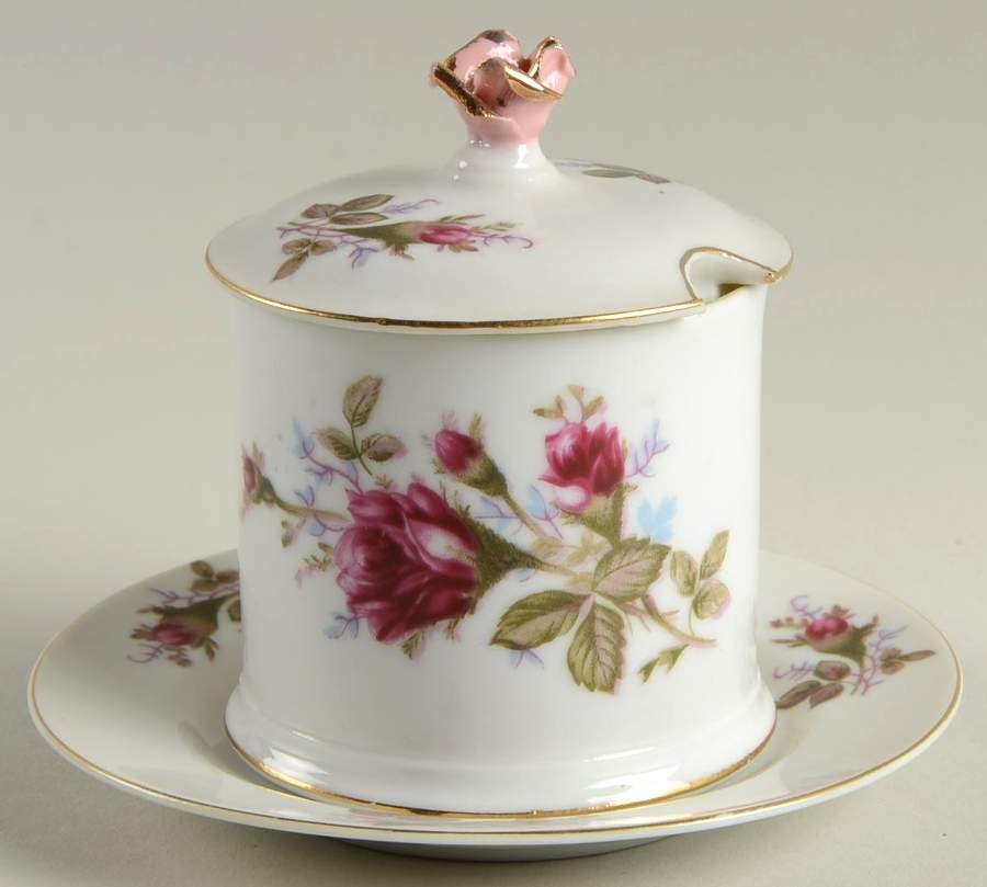 Pompadour Rose (Gold Trim) Jam/Jelly & Lid W/Underplate by Lipper & Mann (L & M)-1