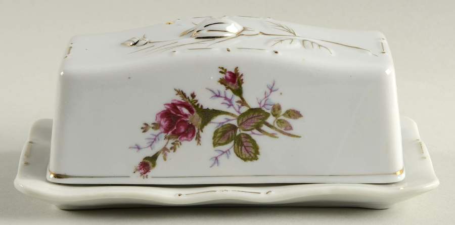 Pompadour Rose (Gold Trim) 1/4 Lb Covered Butter by Lipper & Mann (L & M)-1