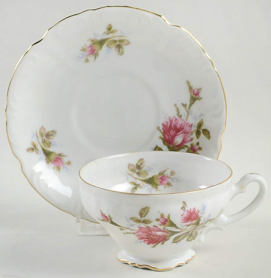 Pompadour Rose (Gold Trim) Footed Cup & Saucer Set by Lipper & Mann (L & M)-1