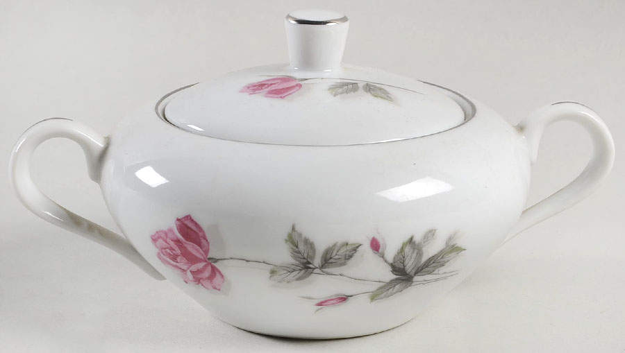Royal Rose (Platinum Trim) Sugar Bowl & Lid by Lipper & Mann (L & M)-1