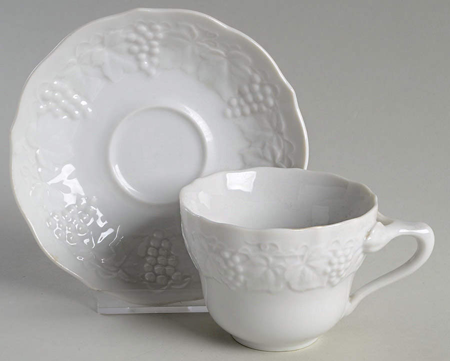 White Champagne Flat Cup & Saucer Set by Lipper & Mann (L & M)-1