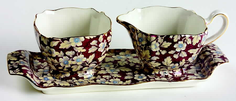 Royal Brocade Creamer & Open Sugar with Tray by Lord Nelson-1