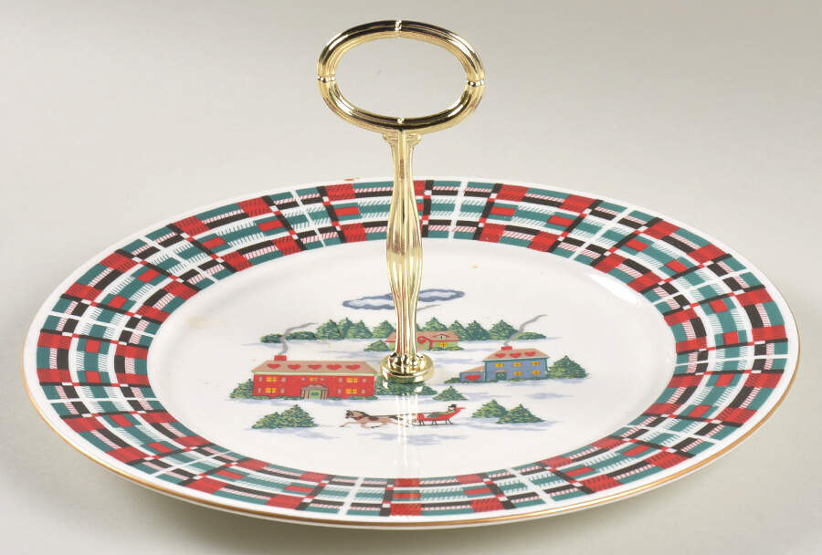 Christmas At Home Round Serving Plate with Handle (DP) by Lynn's China-1