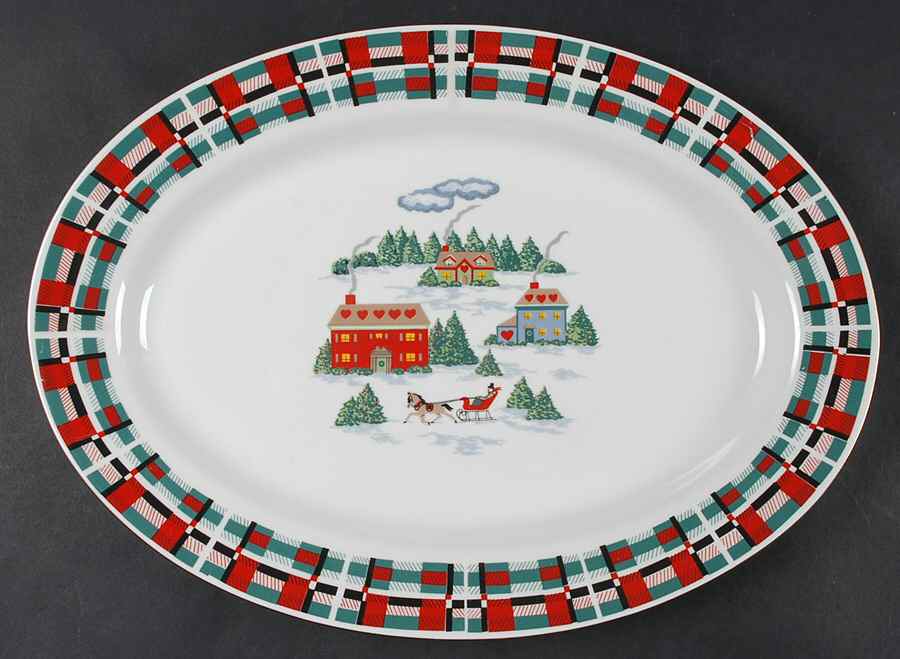 Christmas At Home 14" Oval Serving Platter by Lynn's China-1