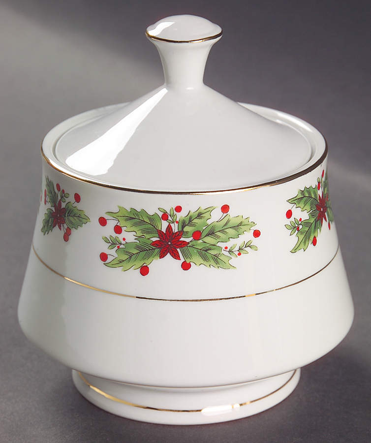 Holly Wreath Sugar Bowl & Lid by Lynn's China-1