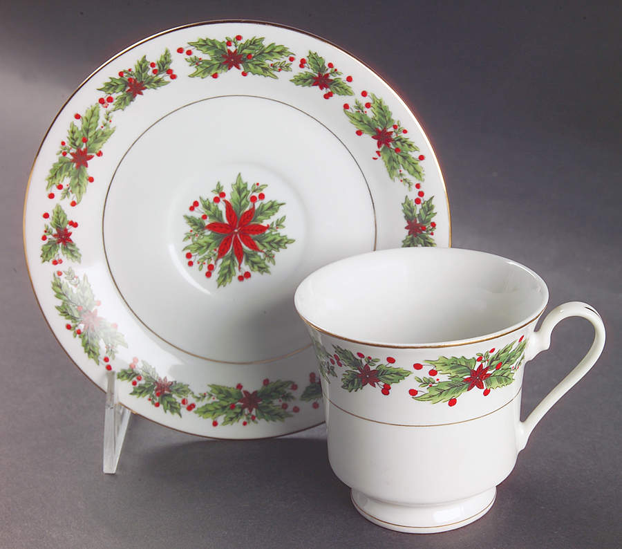 Holly Wreath Footed Cup & Saucer Set by Lynn's China-1