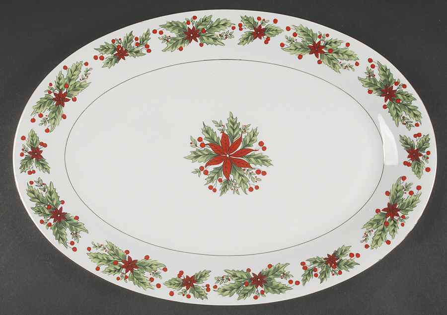 Holly Wreath 14" Oval Serving Platter by Lynn's China-1