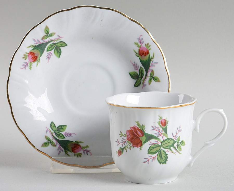 Victorian Rose Flat Demitasse Cup & Saucer Set by Lynn's China-1