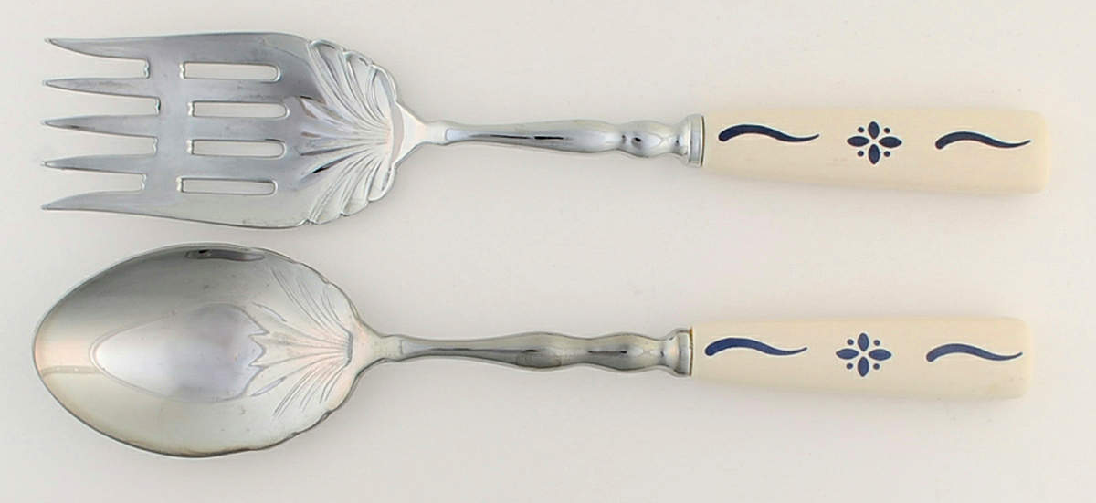 Woven Traditions Classic Blue Pasta Serving Set (Fork and Spoon) by Longaberger-1