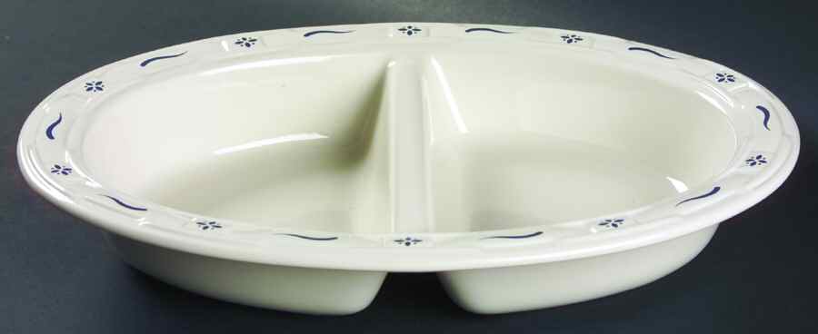 Woven Traditions Classic Blue 13" Oval Divided Vegetable Bowl by Longaberger-1