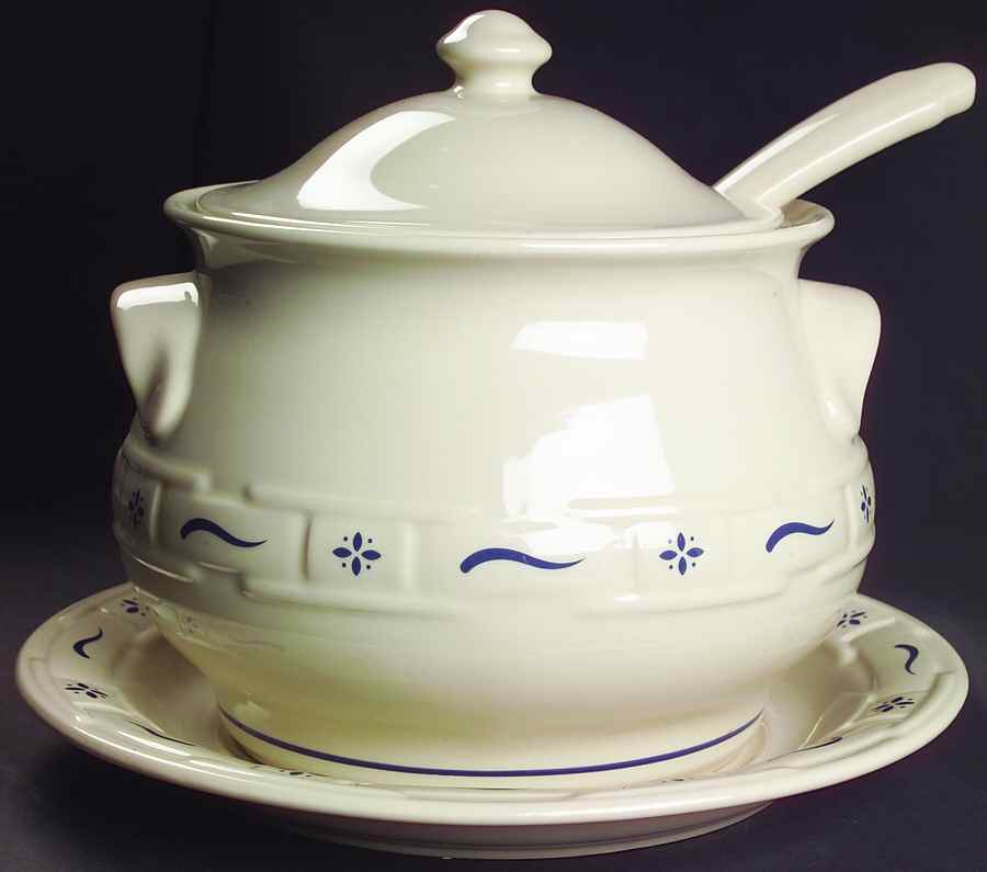 Woven Traditions Classic Blue Tureen & Lid w/Ladle & Underplate by Longaberger-1
