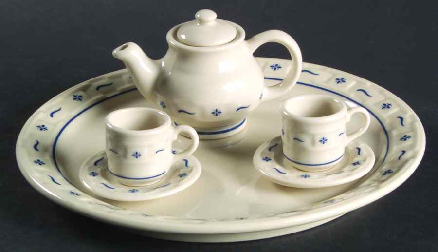Woven Traditions Classic Blue 7 Piece Miniature Tea Set by Longaberger-1