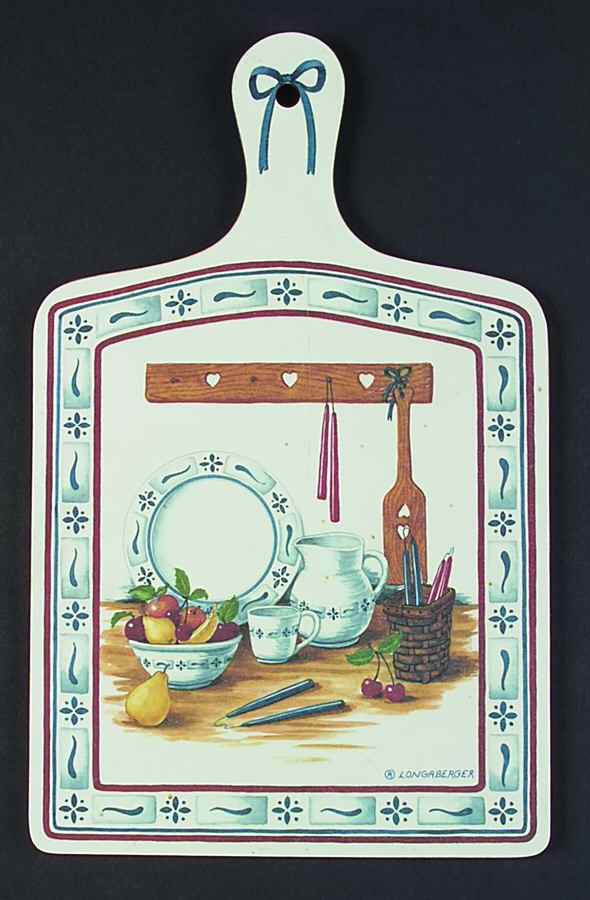 Woven Traditions Classic Blue Rectangular Handled Wood Cutting Board by Longaberger-1