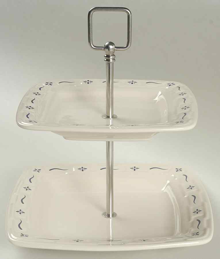 Woven Traditions Classic Blue 2 Tiered Serving Tray (Sq Luncheon & Bread&Butter) by Longaberger-1