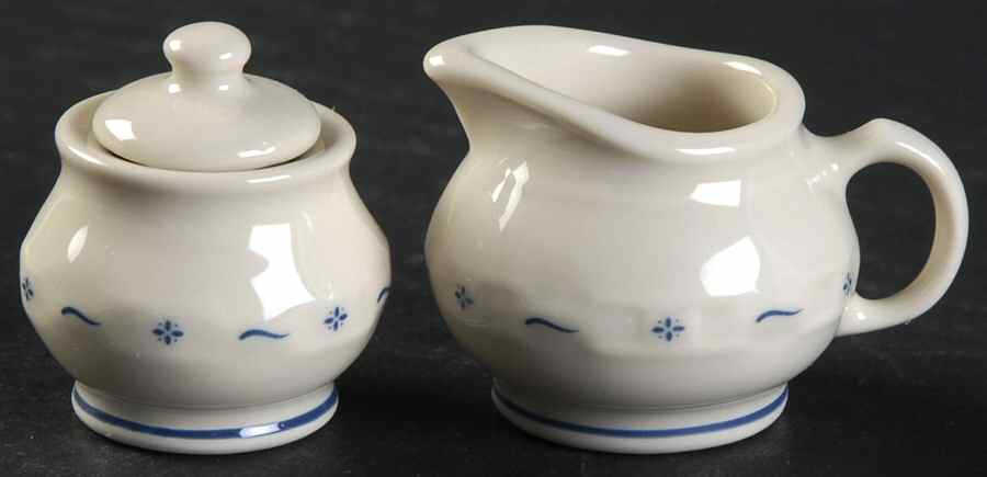 Woven Traditions Classic Blue Miniature Creamer and Sugar with Lid Set by Longaberger-1
