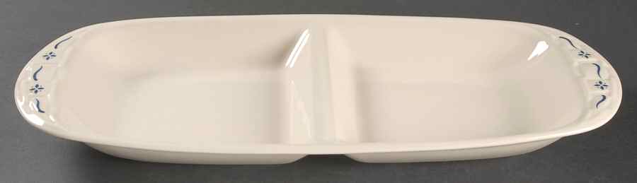 Woven Traditions Classic Blue 15" Oval Divided Vegetable Bowl by Longaberger-1
