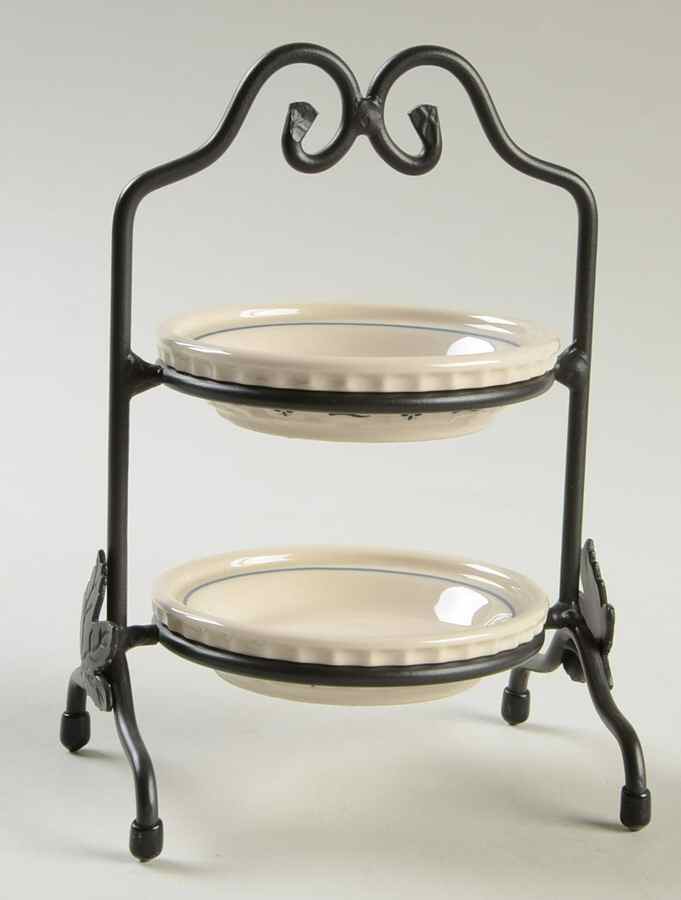 Woven Traditions Classic Blue Set of 2 Miniature Serving Pie Plate W/Metal Stand by Longaberger-1