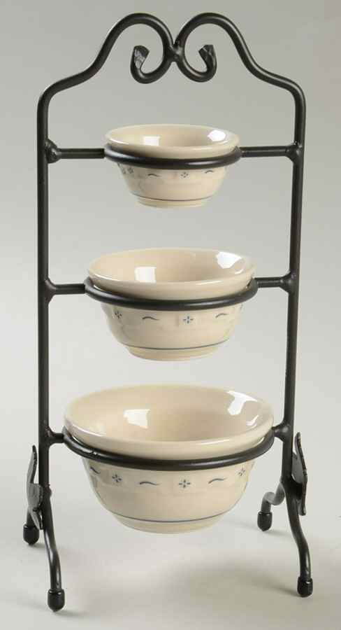 Woven Traditions Classic Blue (Set of 3) Miniature Mixing Bowls with Metal Stand by Longaberger-1