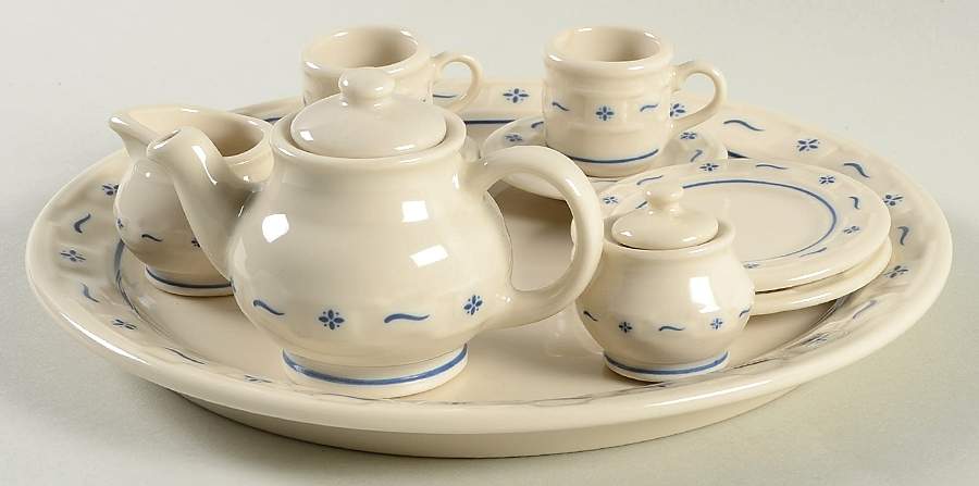Woven Traditions Classic Blue (12 Piece) Miature Tea Set by Longaberger-1