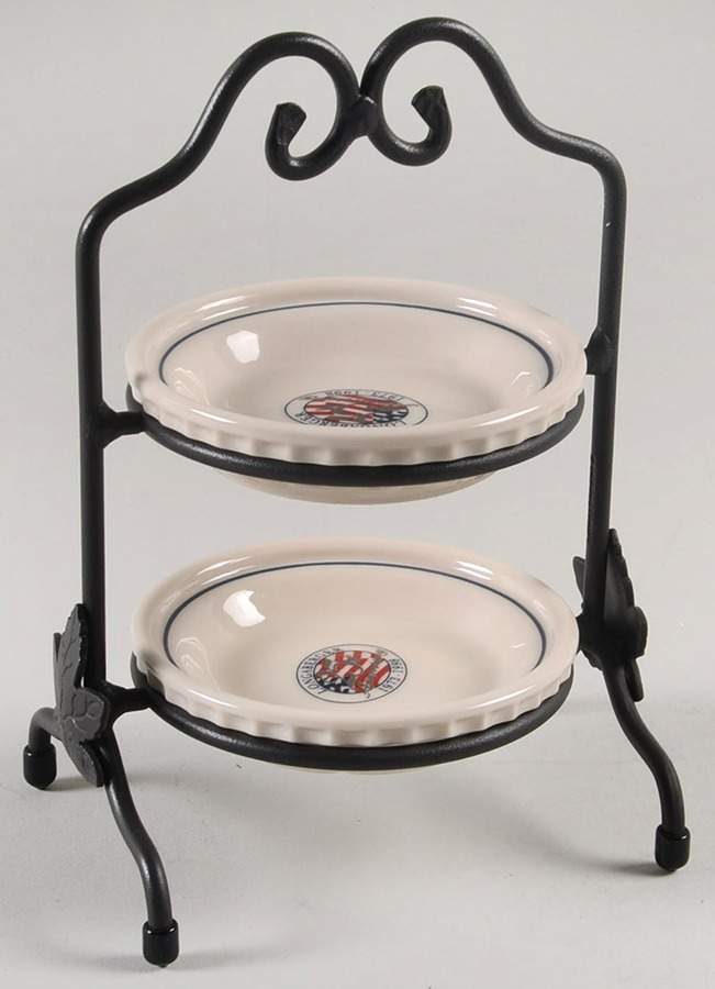 Woven Traditions Classic Blue Set of 2 Miniature Serving Pie Plate W/Metal Stand by Longaberger-1