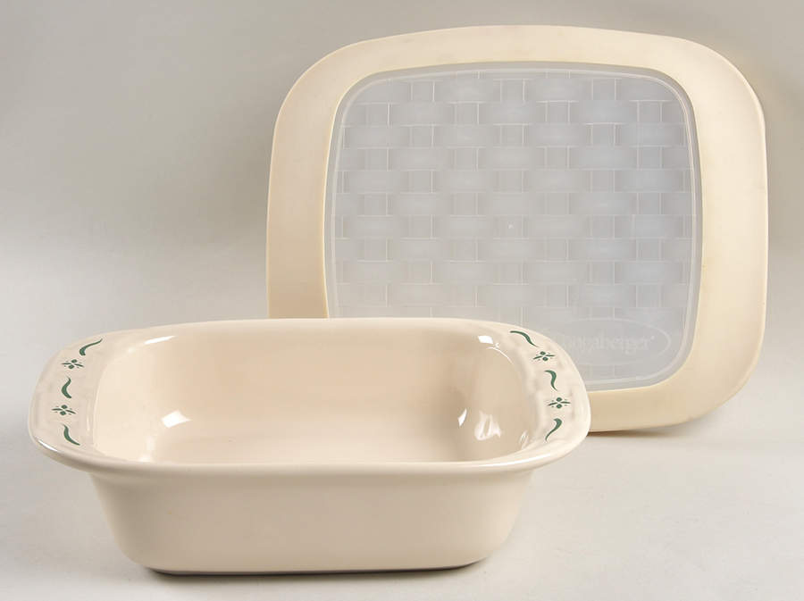 Woven Traditions Heritage Green 11" Square Baker & Plastic Lid by Longaberger-1