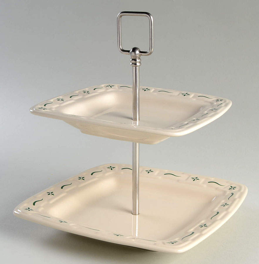 Woven Traditions Heritage Green 2 Tiered Serving Tray (Sq Luncheon & Bread&Butter) by Longaberger-1