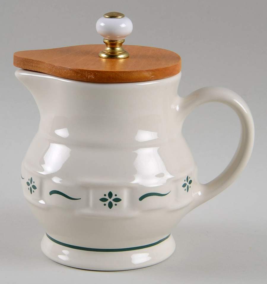 Woven Traditions Heritage Green Creamer & Wood Lid (Handmade) by Longaberger-1