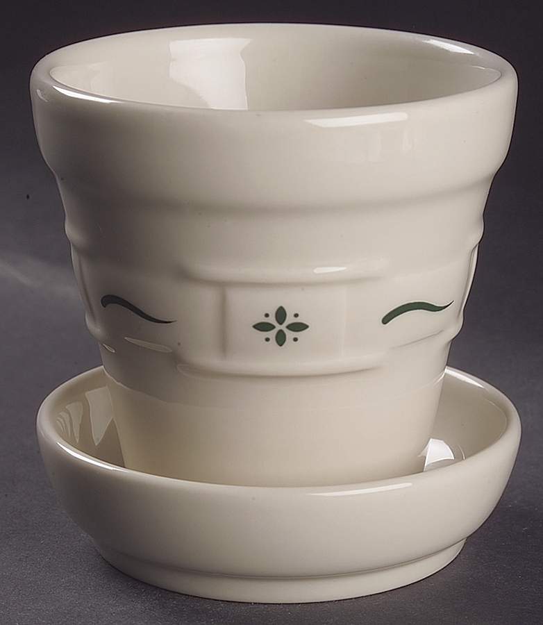 Woven Traditions Heritage Green 4" Flower Pot with Underplate by Longaberger-1