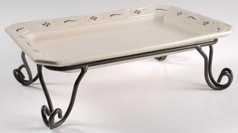 Woven Traditions Heritage Green 13" Rectangular Platter & Metal Stand by Longaberger-1