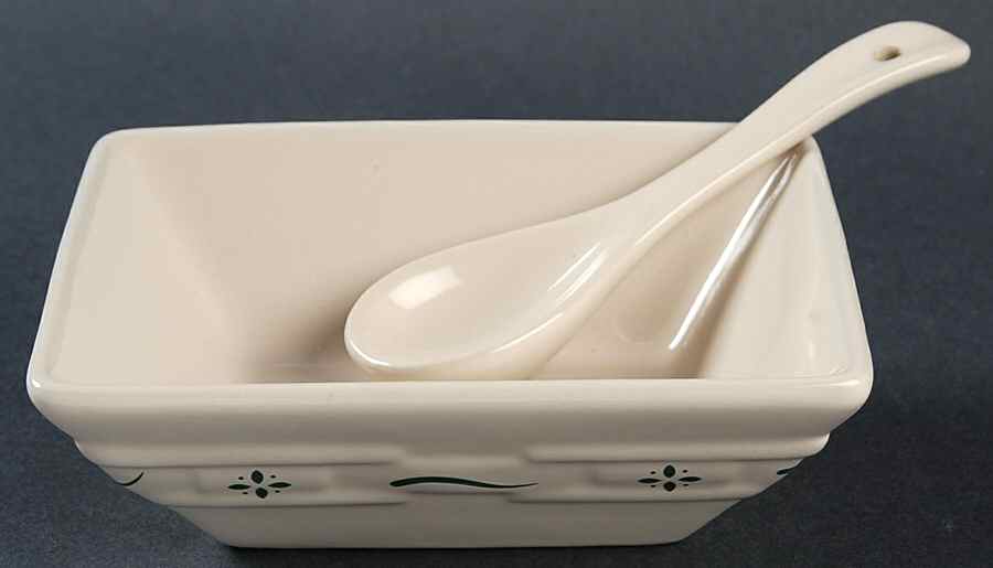 Woven Traditions Heritage Green 5" Square Tasting Bowl & Ceramic Spoon by Longaberger-1