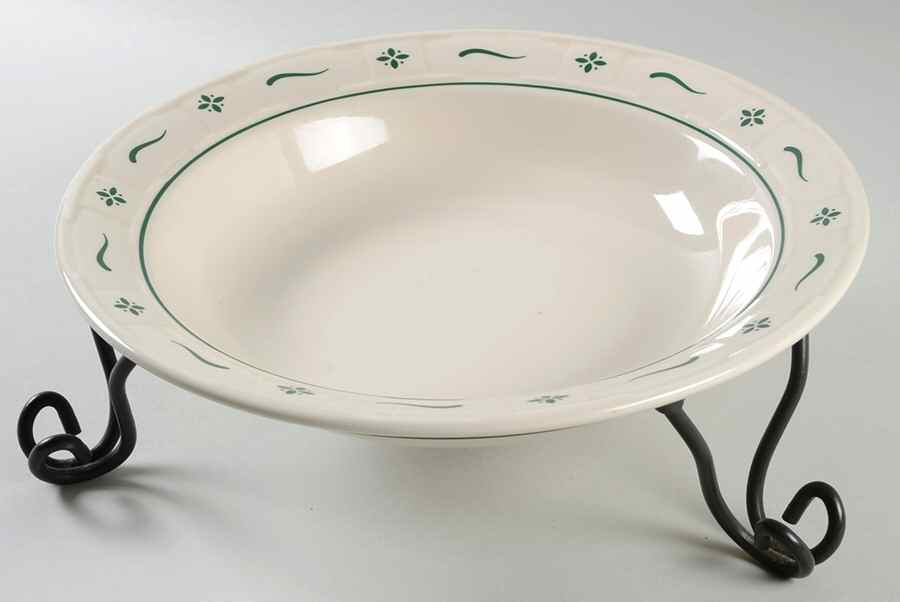 Woven Traditions Heritage Green 12" Pasta Serving Bowl & Metal Stand by Longaberger-1