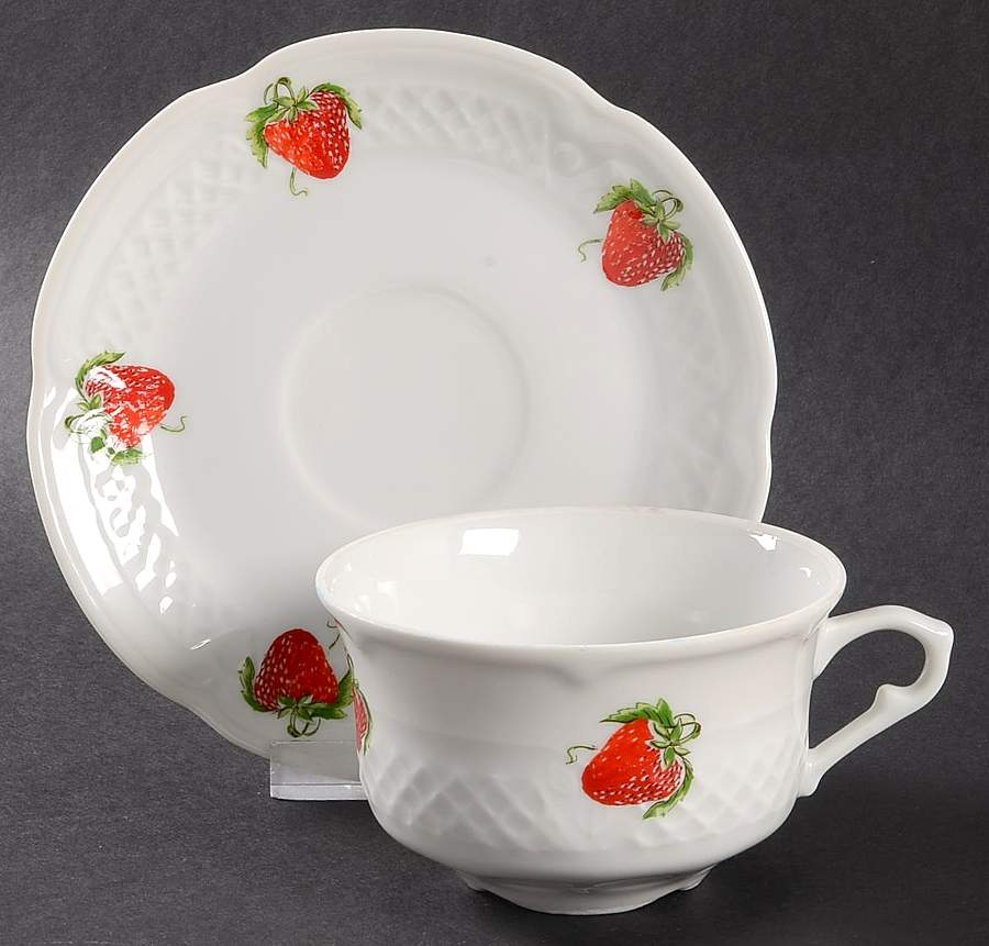 Strawberry Flat Cup & Saucer Set by Louis Lourioux-1