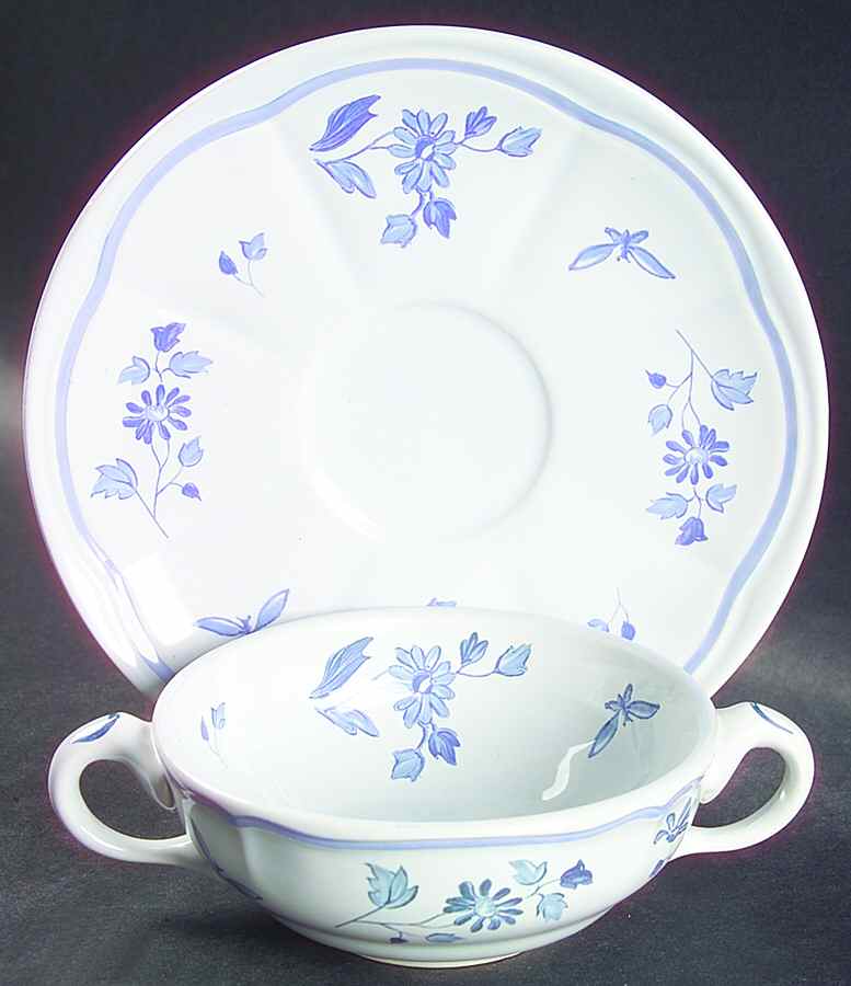 Blue Moustiers Flat Cream Soup Bowl & Saucer Set by Longchamp-1