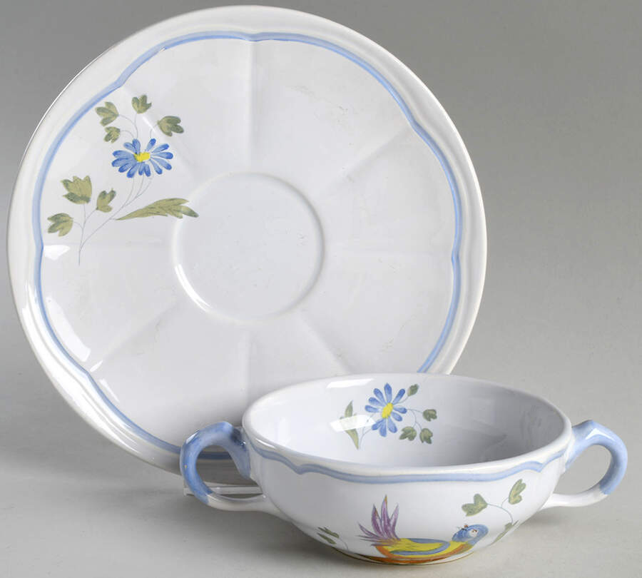 Perouges (Not French Heritage Line) Flat Cream Soup Bowl & Saucer Set by Longchamp-1