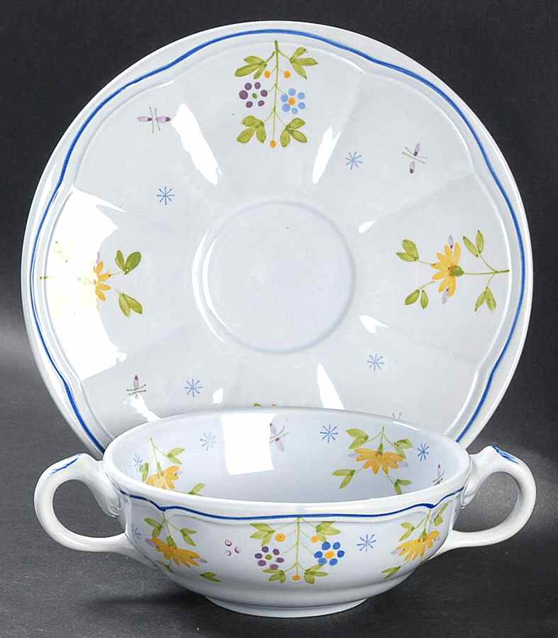 Printemps Flat Cream Soup Bowl & Saucer Set by Longchamp-1