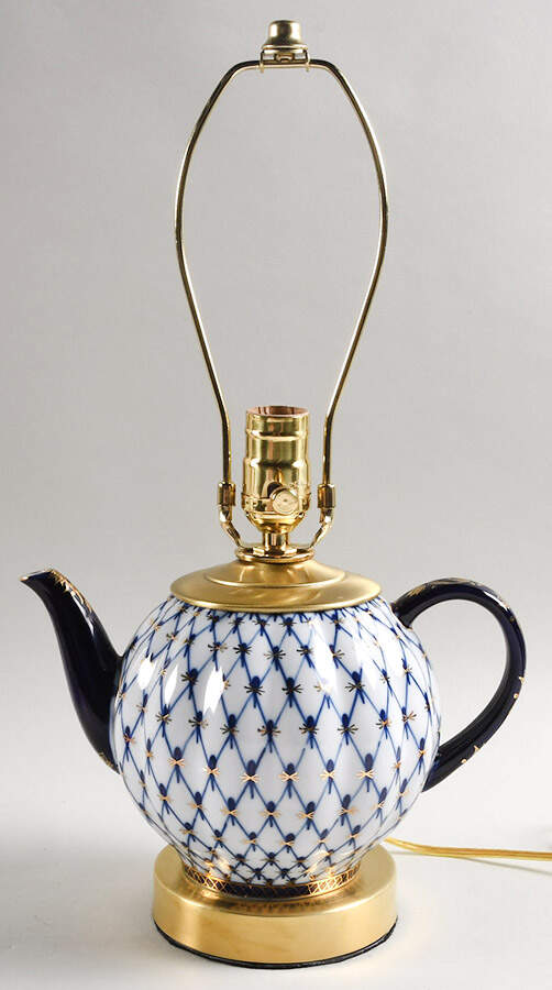 Cobalt Net 14 1/2"-15 1/8" Teapot Lamp No Shade  HC by Lomonosov-1