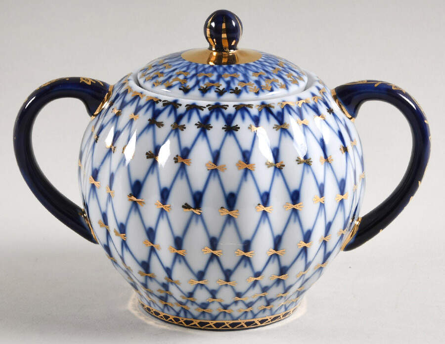 Cobalt Net Sugar Bowl & Lid by Lomonosov-1