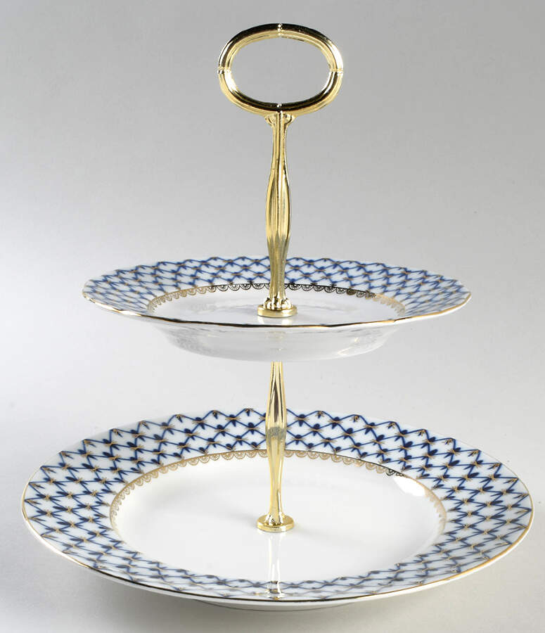Cobalt Net 6 5/8"-10"  2 Tiered Serving Tray (Dp, Sp) HC by Lomonosov-1