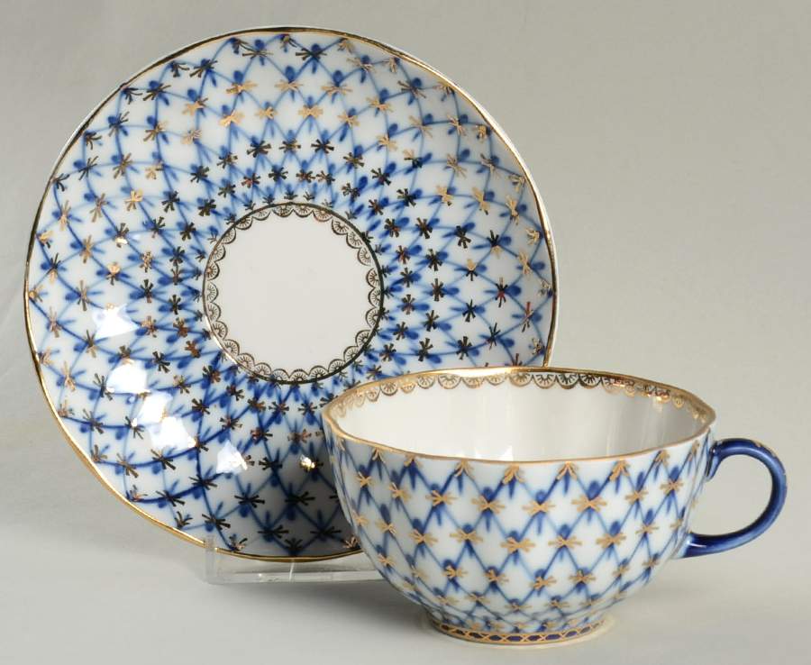 Cobalt Net Flat Cup & Saucer Set by Lomonosov-1