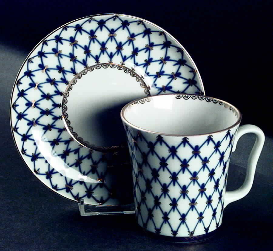 Cobalt Net Mug & Saucer Set by Lomonosov-1