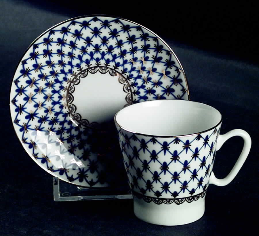 Cobalt Net Black Coffee Flat Cup & Saucer Set by Lomonosov-1