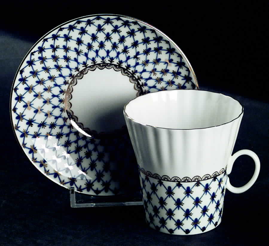 Cobalt Net Dandelion Flat Cup & Saucer Set by Lomonosov-1