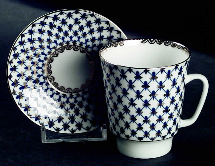 Cobalt Net May Flat Cup & Saucer Set by Lomonosov-1