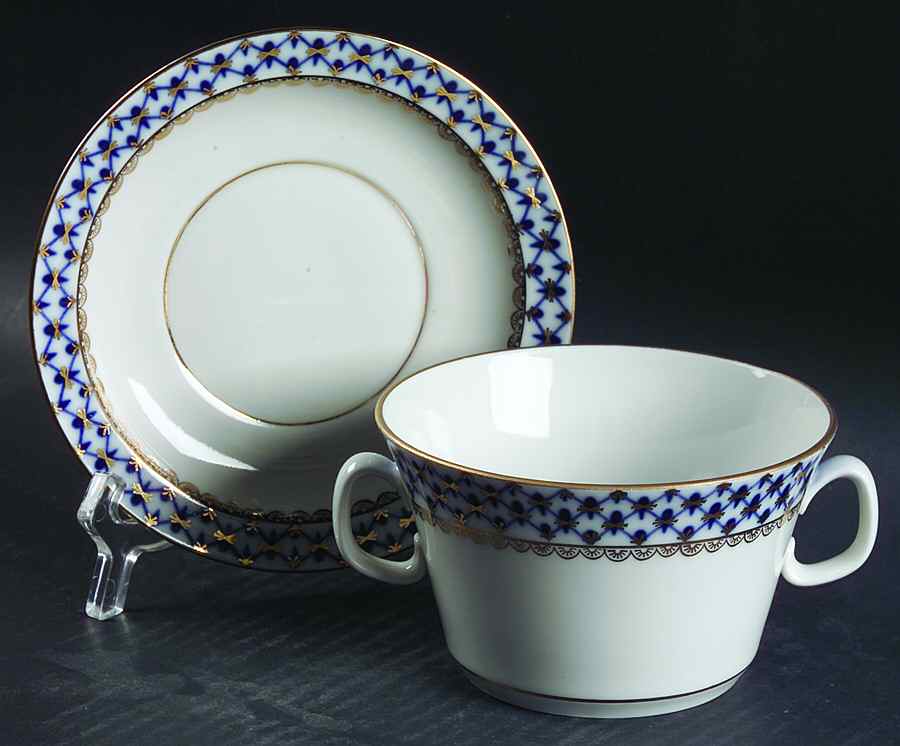 Cobalt Net Flat Cream Soup Bowl & Saucer Set by Lomonosov-1