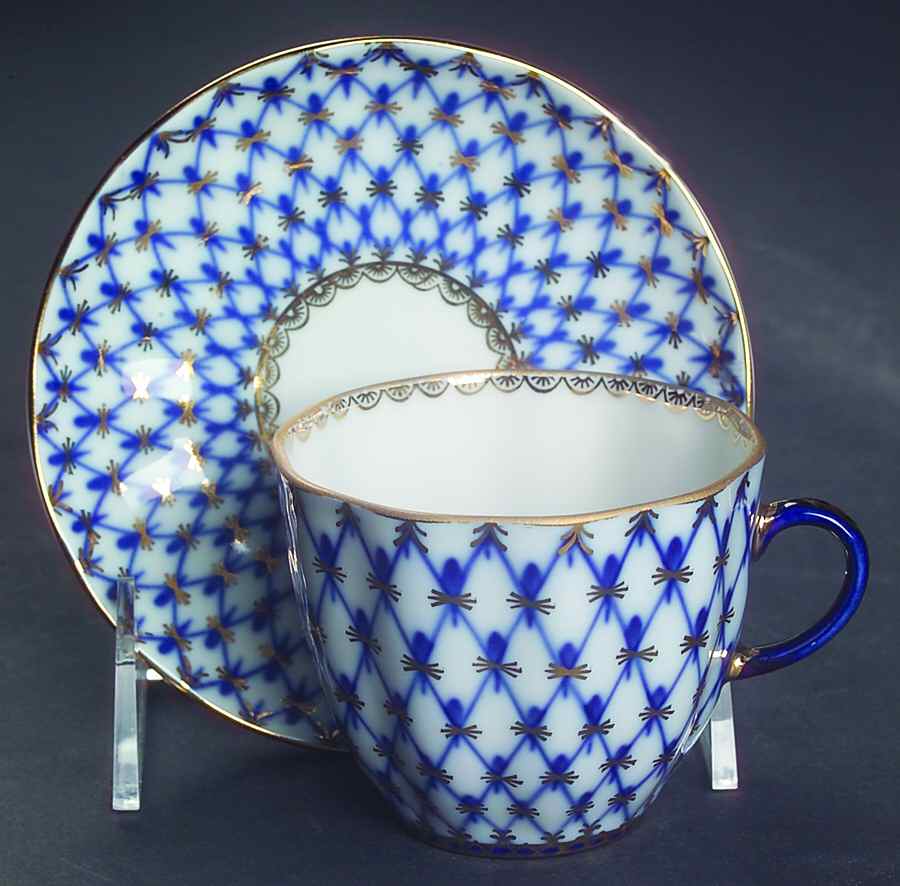 Cobalt Net Flat Demitasse Cup & Saucer Set by Lomonosov-1