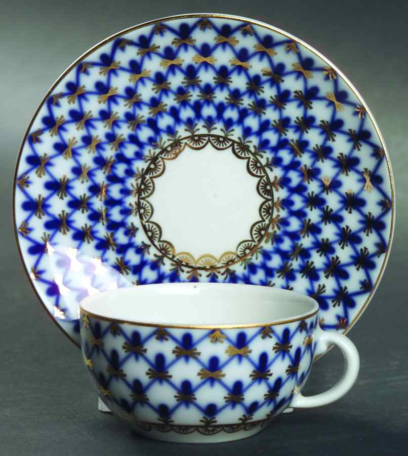 Cobalt Net Miniature Cup and Saucer Set by Lomonosov-1