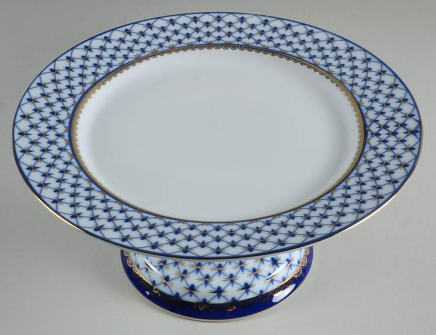 Cobalt Net 10" Diameter Pedestal Cake Stand by Lomonosov-1