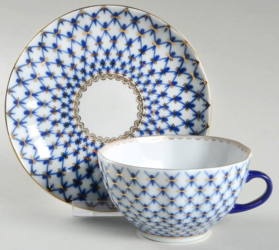 Cobalt Net Flat Cup & Saucer Set by Lomonosov-1